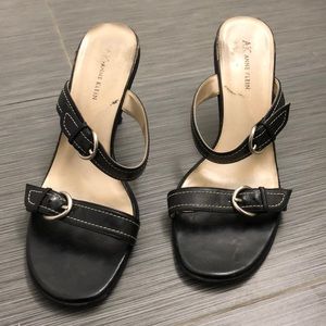 AK Anne Klein Black Buckle Strap Sandals